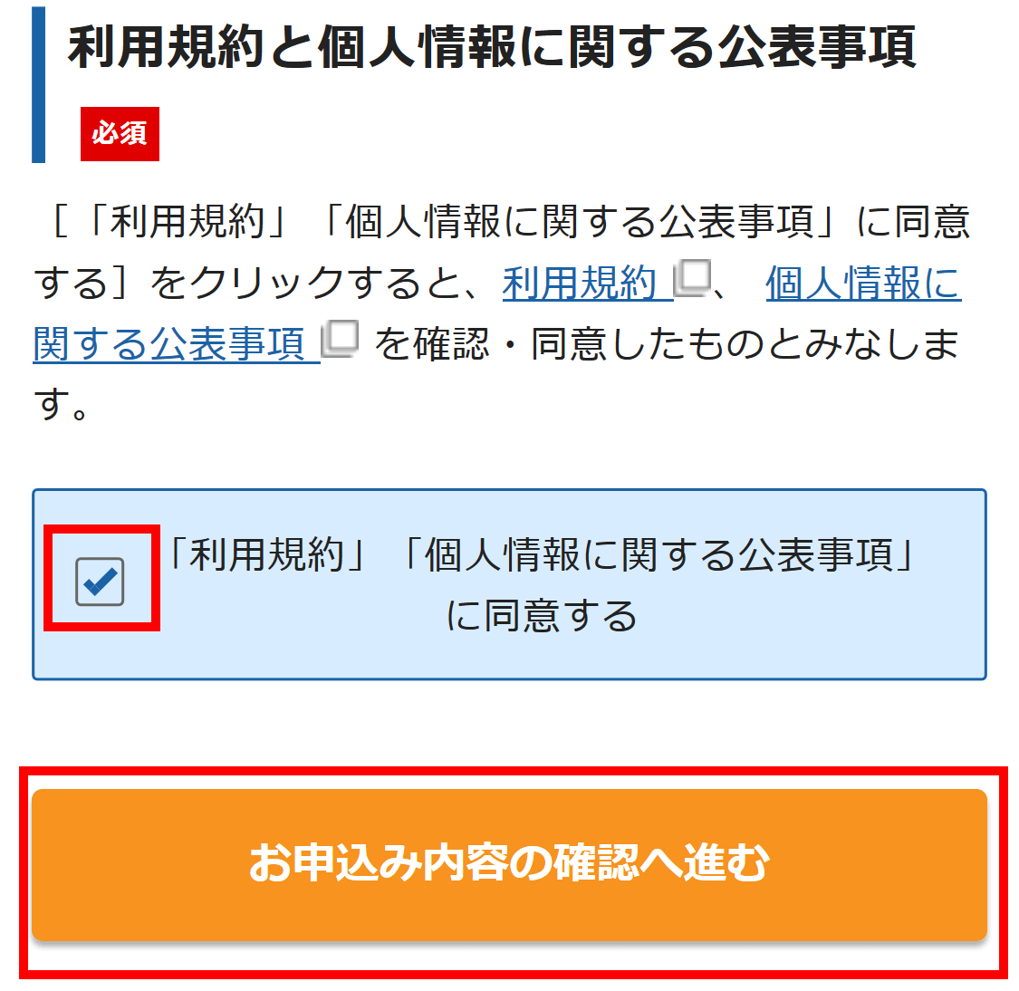 お申し込み内容の確認